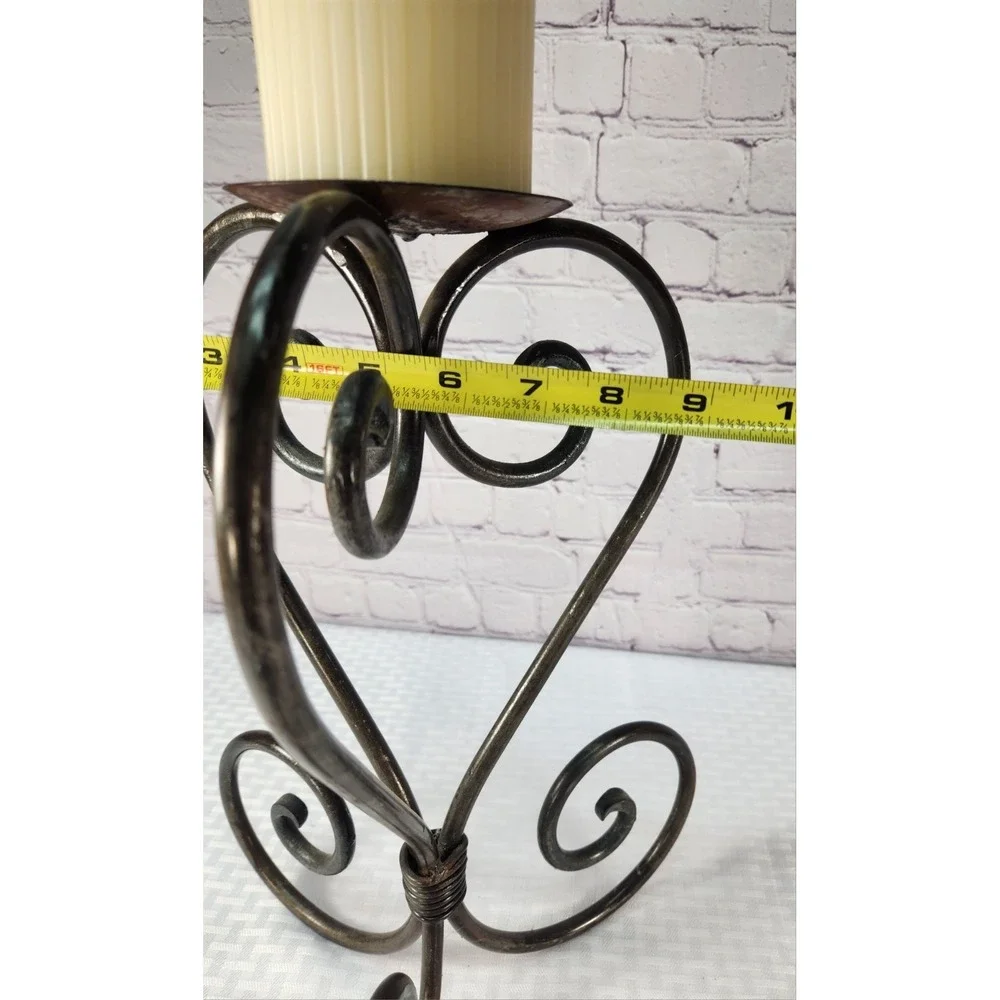 Wrought Iron Pillar Candle Holders Set Candlestick Scroll Design Rustic Vintage